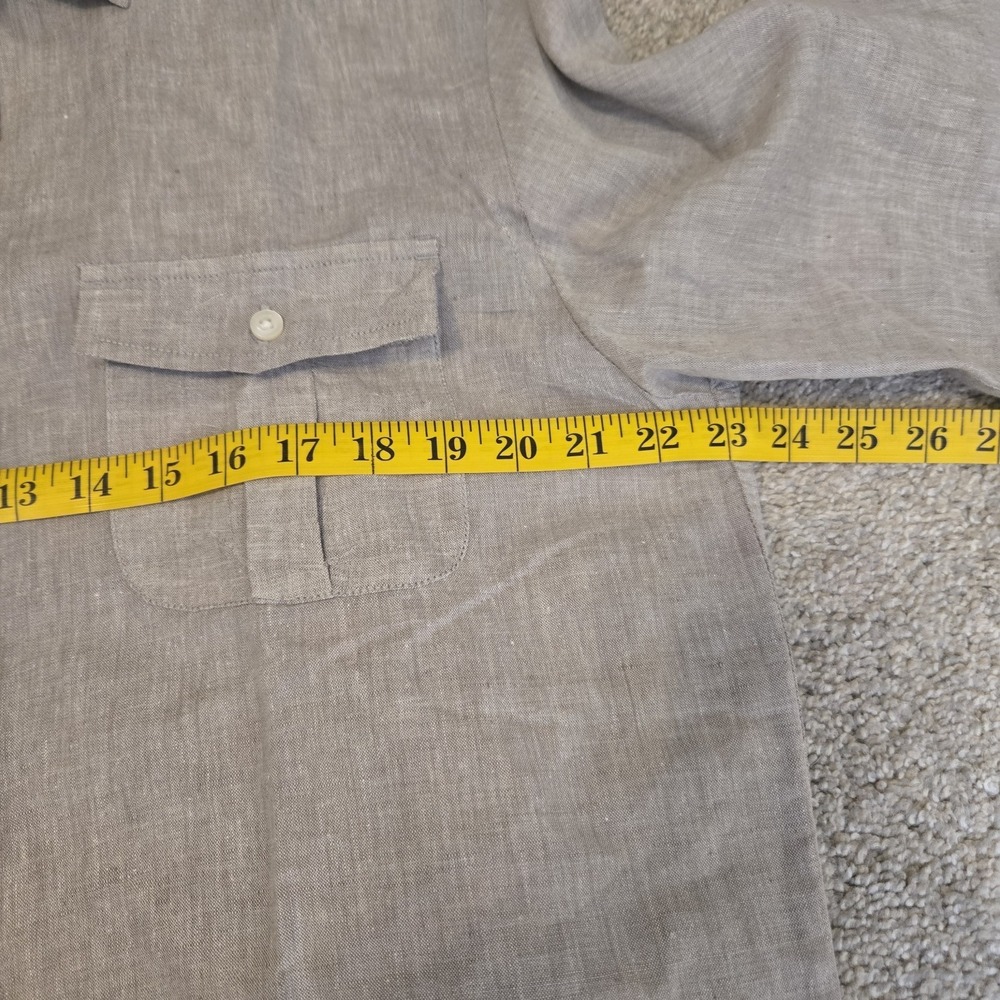 Men's Linen Cotton Blend Large L Beige Brown Linen Sport Shirt Button Up Career - Picture 8 of 9